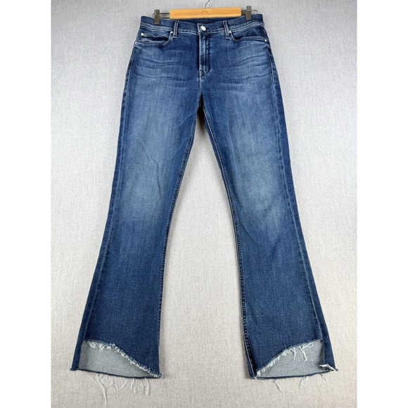 MOTHER Denim - MOTHER Runaway Step Fray Jeans Women 32 Blue Flare Raw Hem Denim Boho